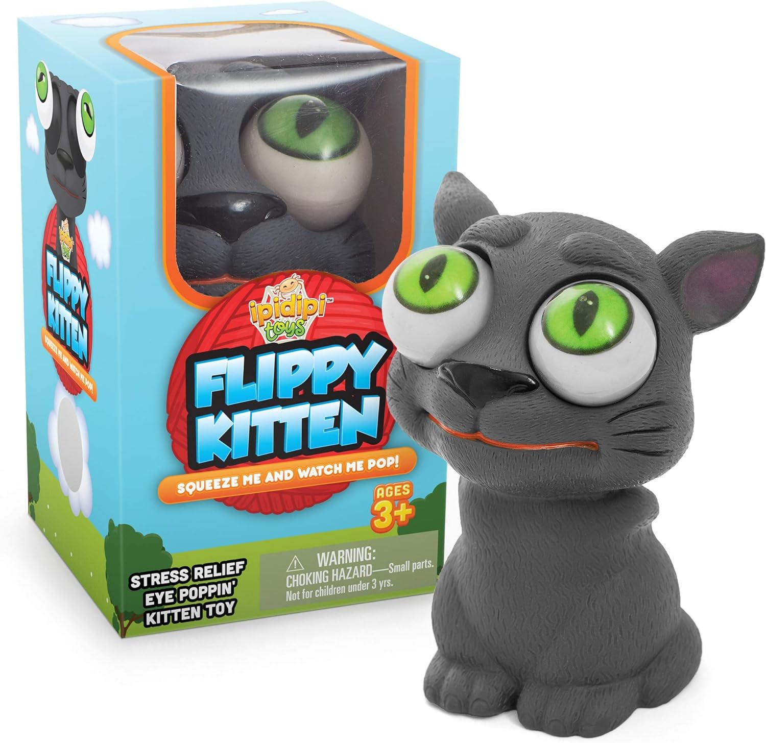 Flippy Kitten Eye Popping Cat - Squishy Squeeze Toy for Stress Reduction - Funny Sensory Fidget for Boys and Girls - Great for Kids with Autism and ADHD