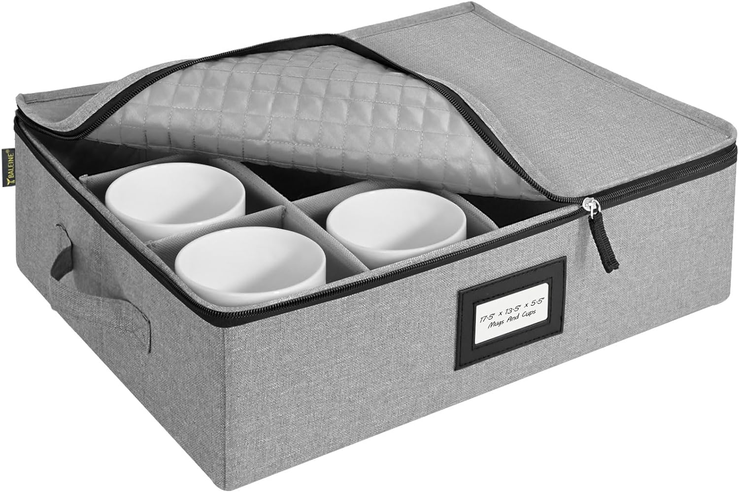 BALEINE China Storage Containers, Hard Shell Case for Organizing, Stackable Moving Storage Box with Felt Plate Dividers for Dishes, Glasses, Mugs (Mug Storage)