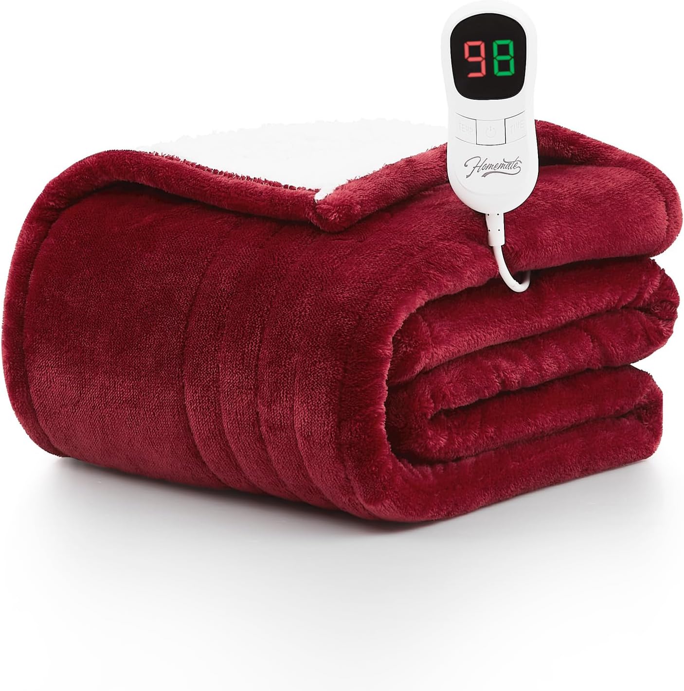 Homemate Heated Blanket Electric Throw - 50x60 Heating Blanket Throw 1/2/4/6/8 Hours Auto-off 10 Heat Level Heat Blanket Over-heat Protection Flannel Sherpa Heater Blanket Electric ETL Certification