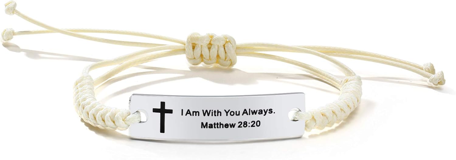 MEALGUET Religious Bible Verse Bracelet Scripture Quotes Inspirational Bracelet Faith Christian Adjustable Cord Stainless Steel Encourage ID Bracelets for Men Women, Customized Gift