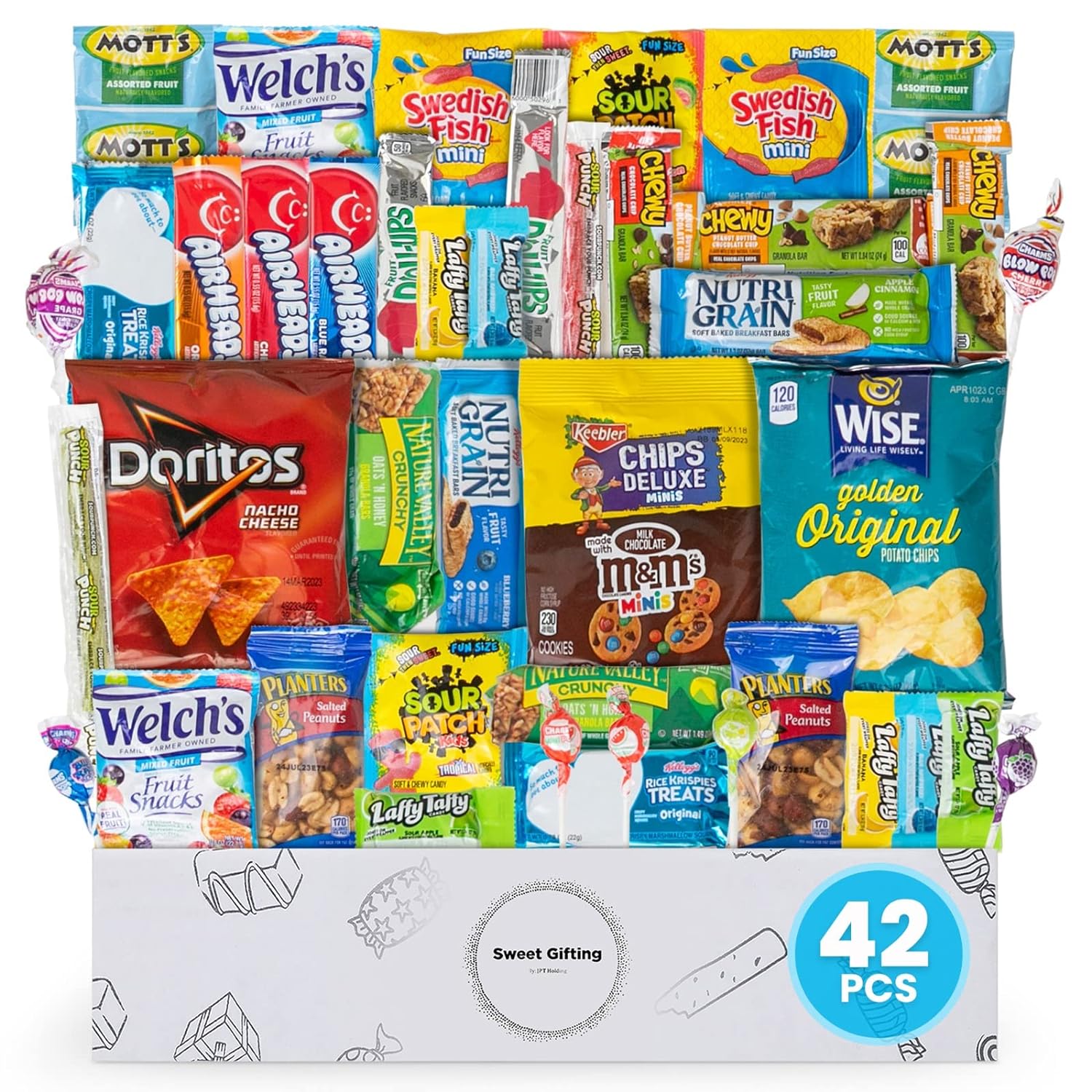 Mix Snacks Variety Pack for Adults - 42 Count Chips, Cookies & Candy Bulk Snack Box Food Gifts - Assorted Healthy Variety Care Package for Mothers Day