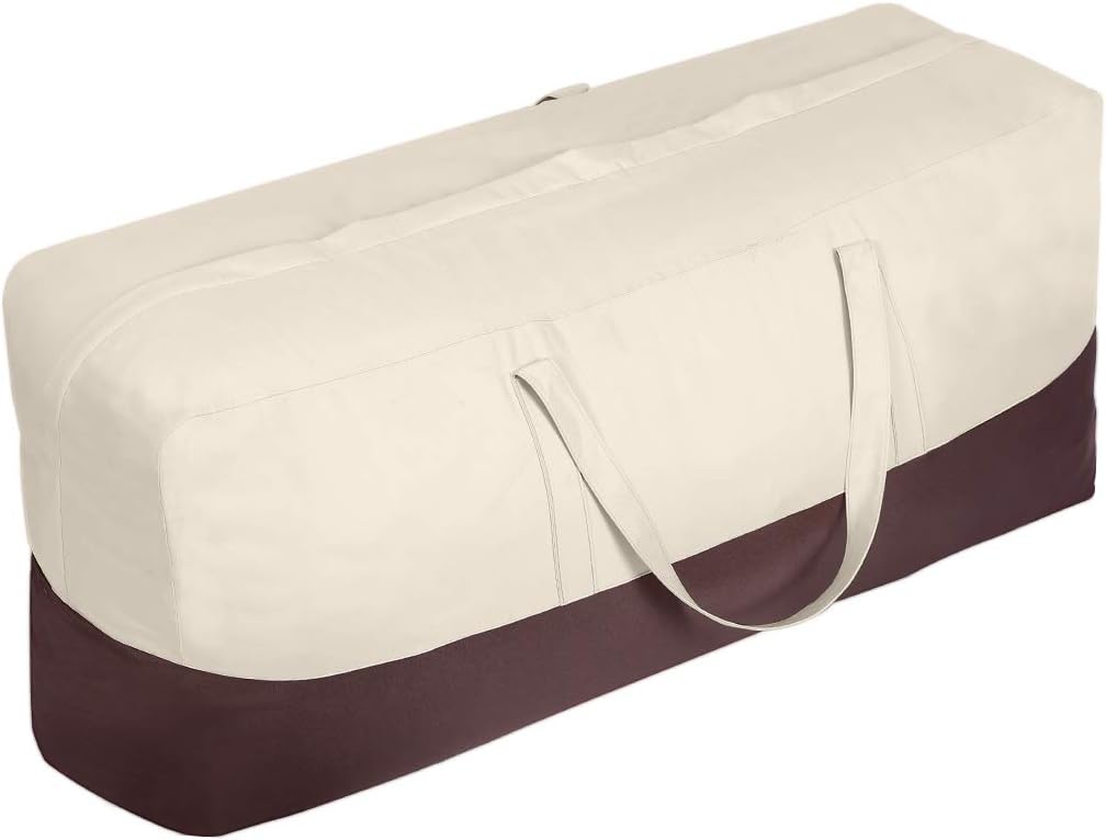 Vailge Patio Cushion/Cover Storage Bag Waterproof Outdoor Patio Furniture Seat Rectanglar Cushions Storage Bag , Zippered Protective Patio Cover Carrying Bag with Handles - Oversized,Beige & Brown