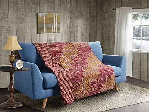 Virah Bella Quilted Montana Cabin Throw Blanket for Couch - 50" x 60" - Lightweight Red/Tan Throw Quilt