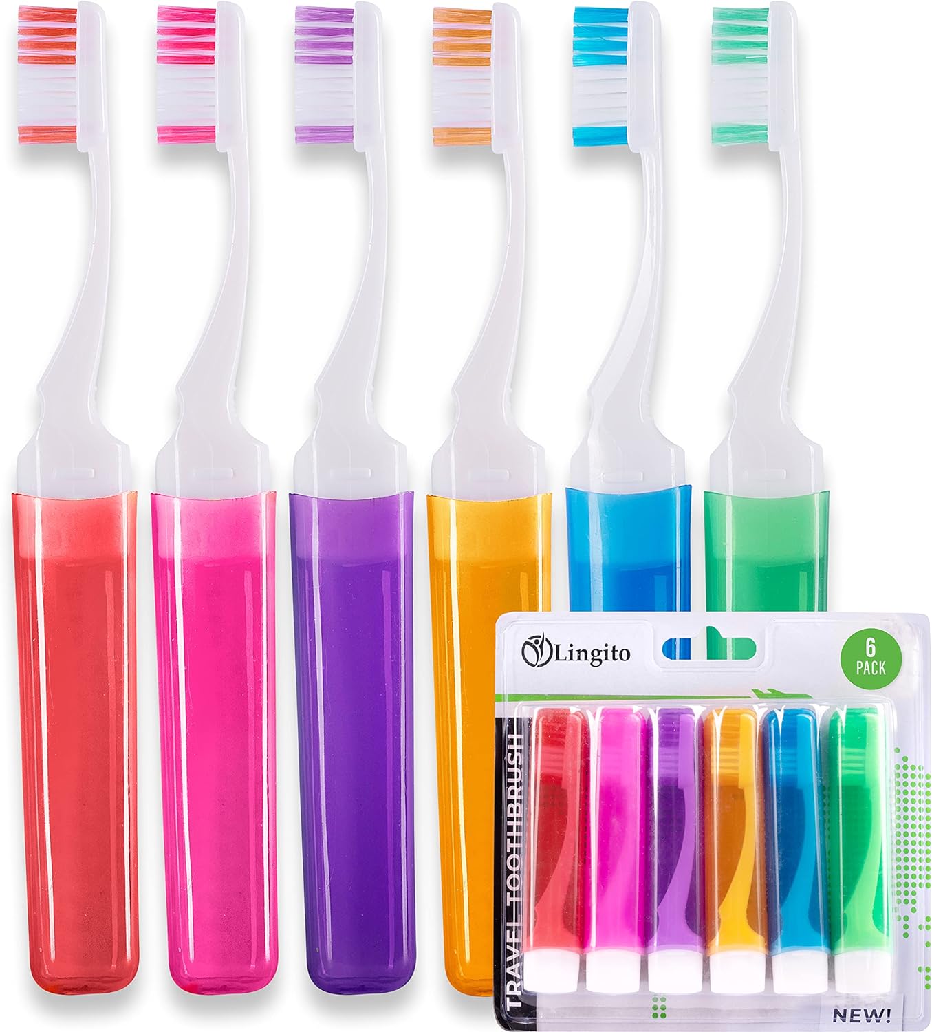 Lingito Travel Toothbrushes, Mini Toothbrush with Toothbrush Cover, Camping Toothbrush, Travel Size Toothbrush with Toothbrush Case Portable Toothbrush, Adults Travel Toothbrush Kit (6 Pack)