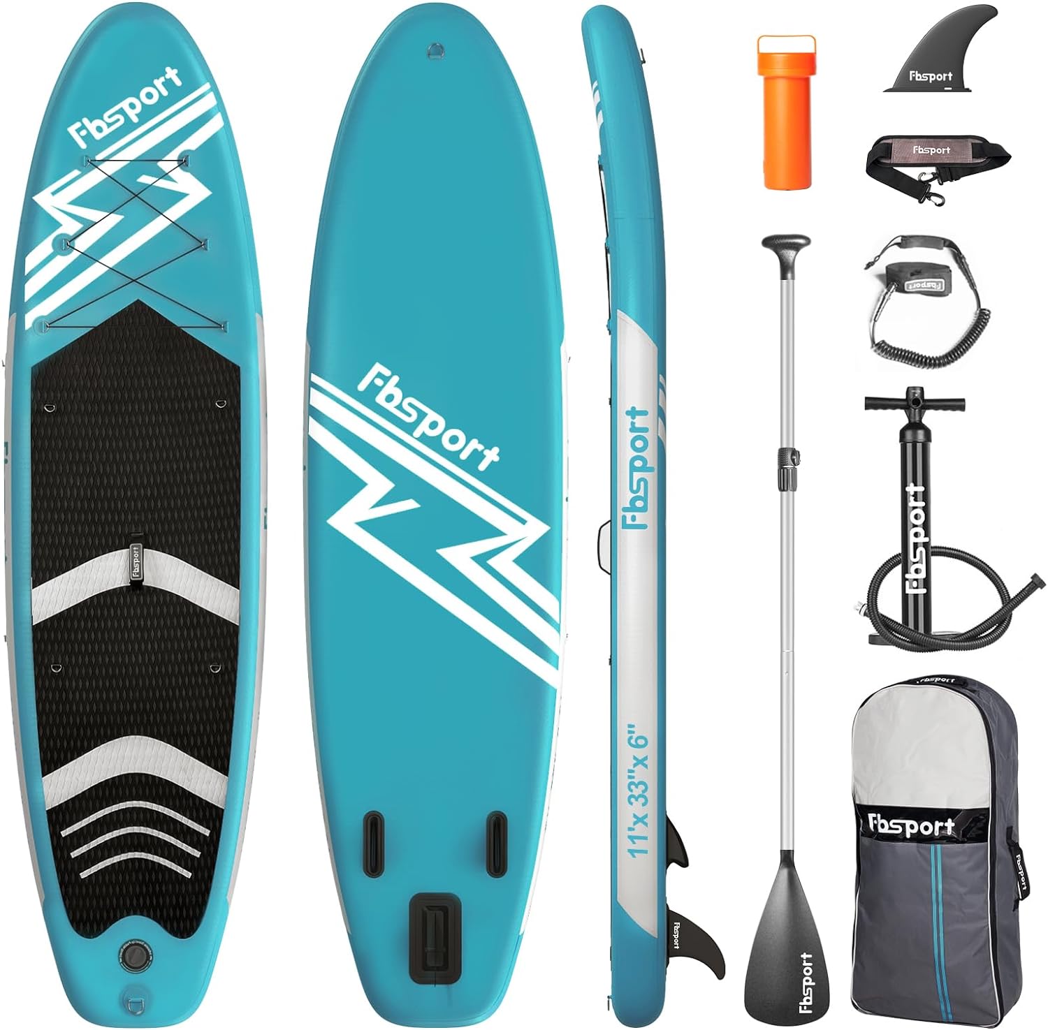 FBSPORT 11' Premium Stand Up Paddle Board, Yoga Board with Durable SUP Accessories & Carry Bag | Wide Stance, Surf Control, Non-Slip Deck, Leash, Paddle and Pump for Youth & Adult