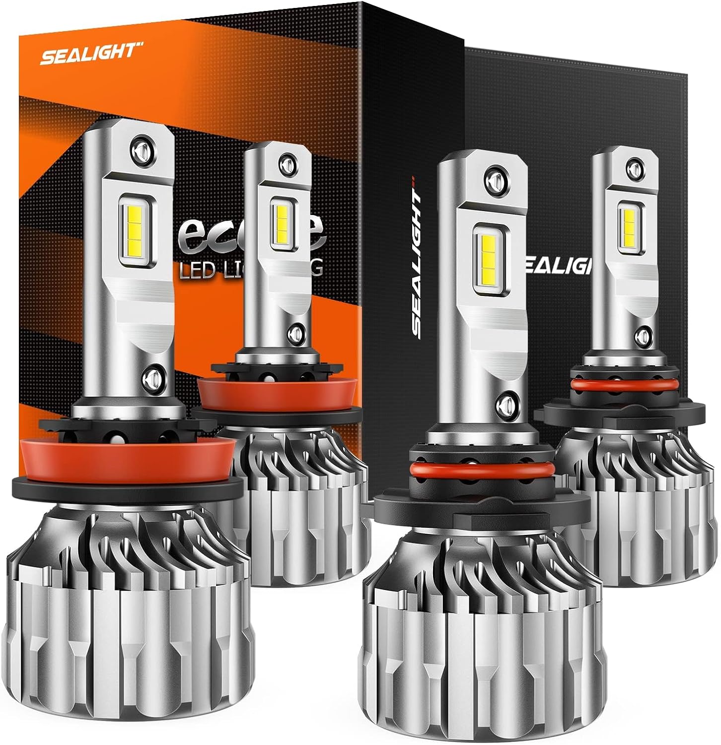 SEALIGHT H11/H9/H8 9005/HB3 Bulbs Combo, 800% 56000LM 6500K Cool White S6 9005 H11 Hi Lo Beam Combo Bulbs 60000  Hours with 15000RPM Turbo Fan, 5 Min Plug-N-Play Fog Light Bulbs, Pack of 4