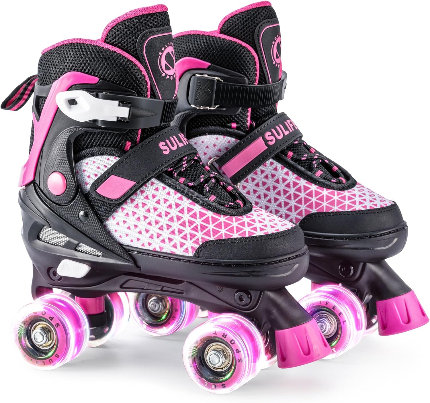 SULIFEEL Roller Skates for Girls Boys Kids,4 Sizes Adjustable Quad Skates with Light up Wheels,Safe Fun Children Skates, Best Gift for Beginners Indoor Outdoor Sports