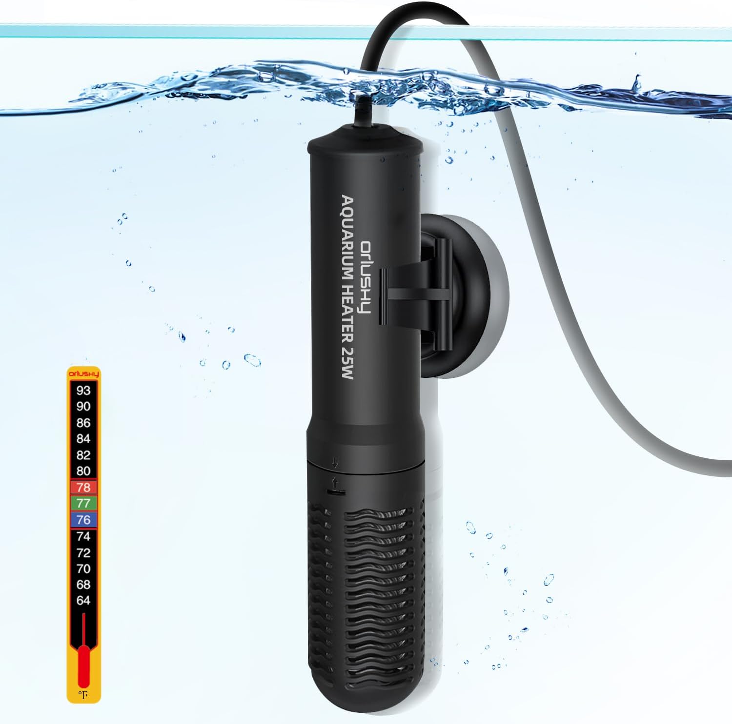 Orlushy 25W Small Submersible Aquarium Heater, Constant Temperature Betta Fish Tank Heater of 78for 1-6 Gallons Freshwater & Saltwater Tanks