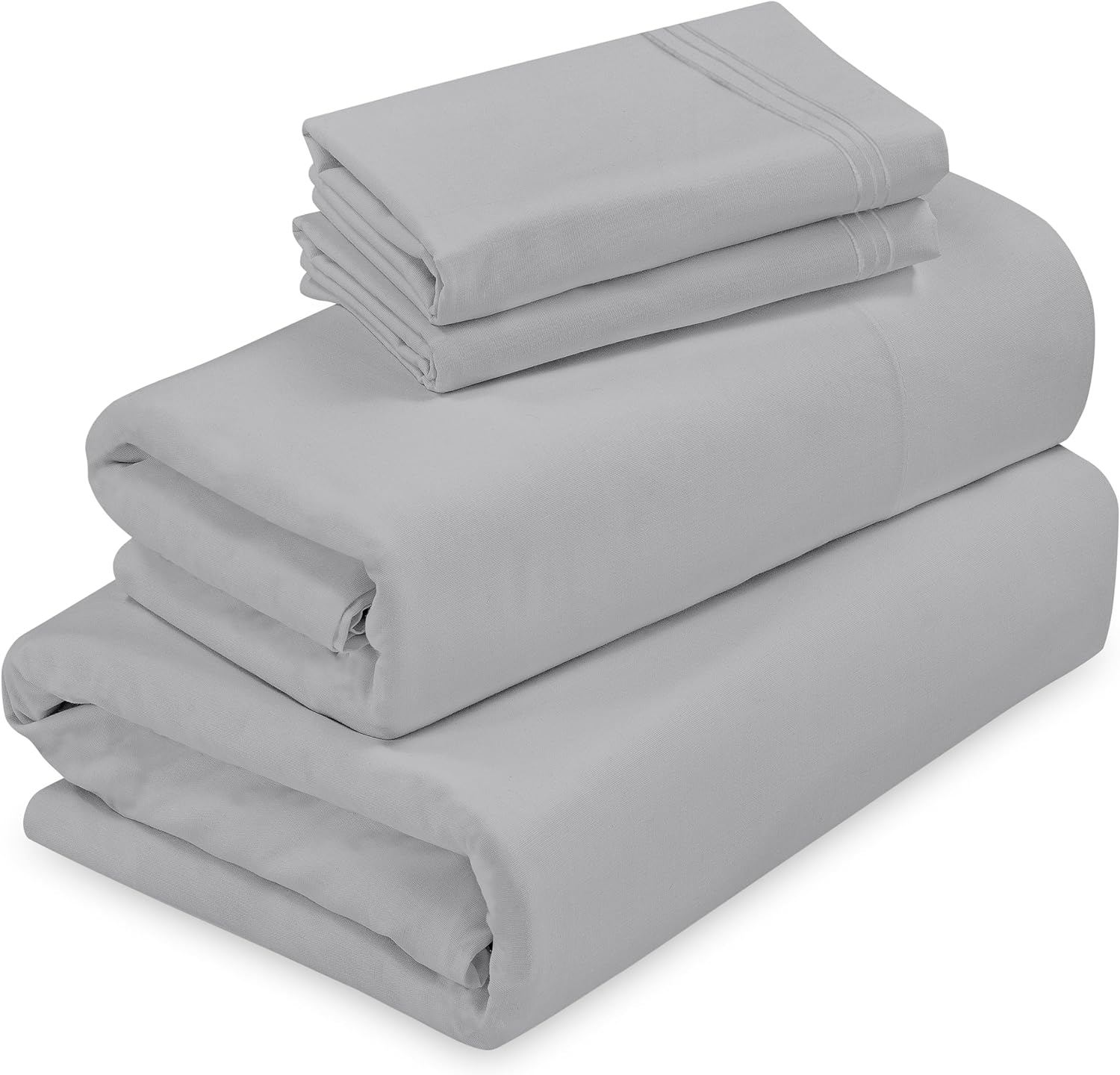 ROYALE LINENS - 4 Piece Full Bed Sheet - Soft Brushed Microfiber 1800 Bedding Set - 1 Fitted Sheet, 1 Flat Sheet, 2 Pillow Case - Wrinkle & Fade Resistant Luxury Full Size Sheet Set (Full, Silver)