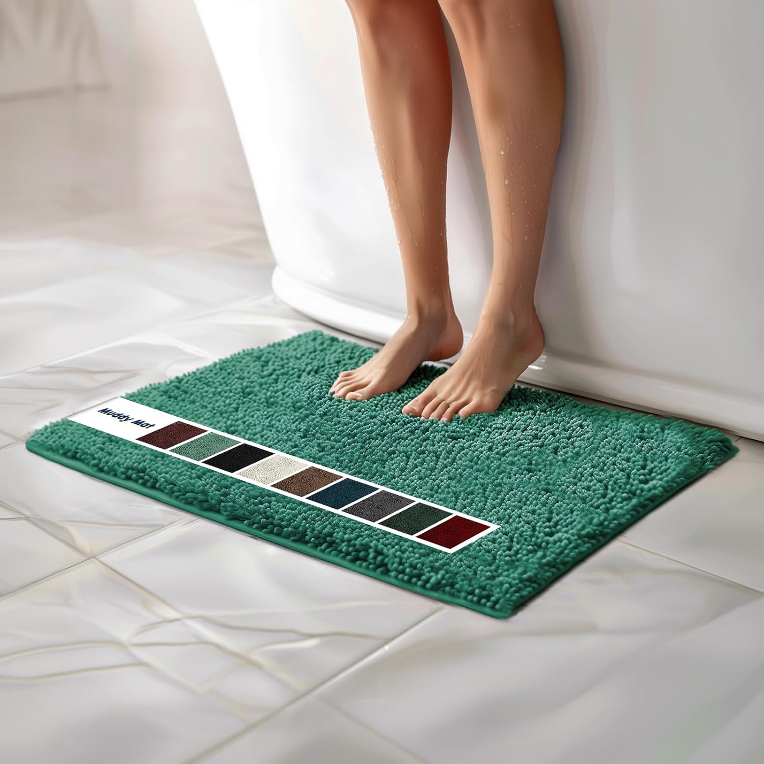 Muddy Mat Chenille Bathroom Rugs Quick Dry Microfiber Mats Non Slip Washable, Extra Thick, Soft and Highly Absorbent Bath Mats for Bathroom, Kitchen, and Shower Floor - Seafoam Green Small 28X18