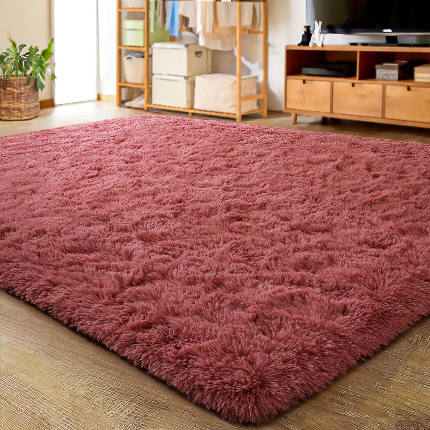 LOCHAS Ultra Soft Indoor Modern Area Rugs Fluffy Living Room Carpets for Children Bedroom Home Decor Nursery Rug 5.3x7.5 Feet, Blush