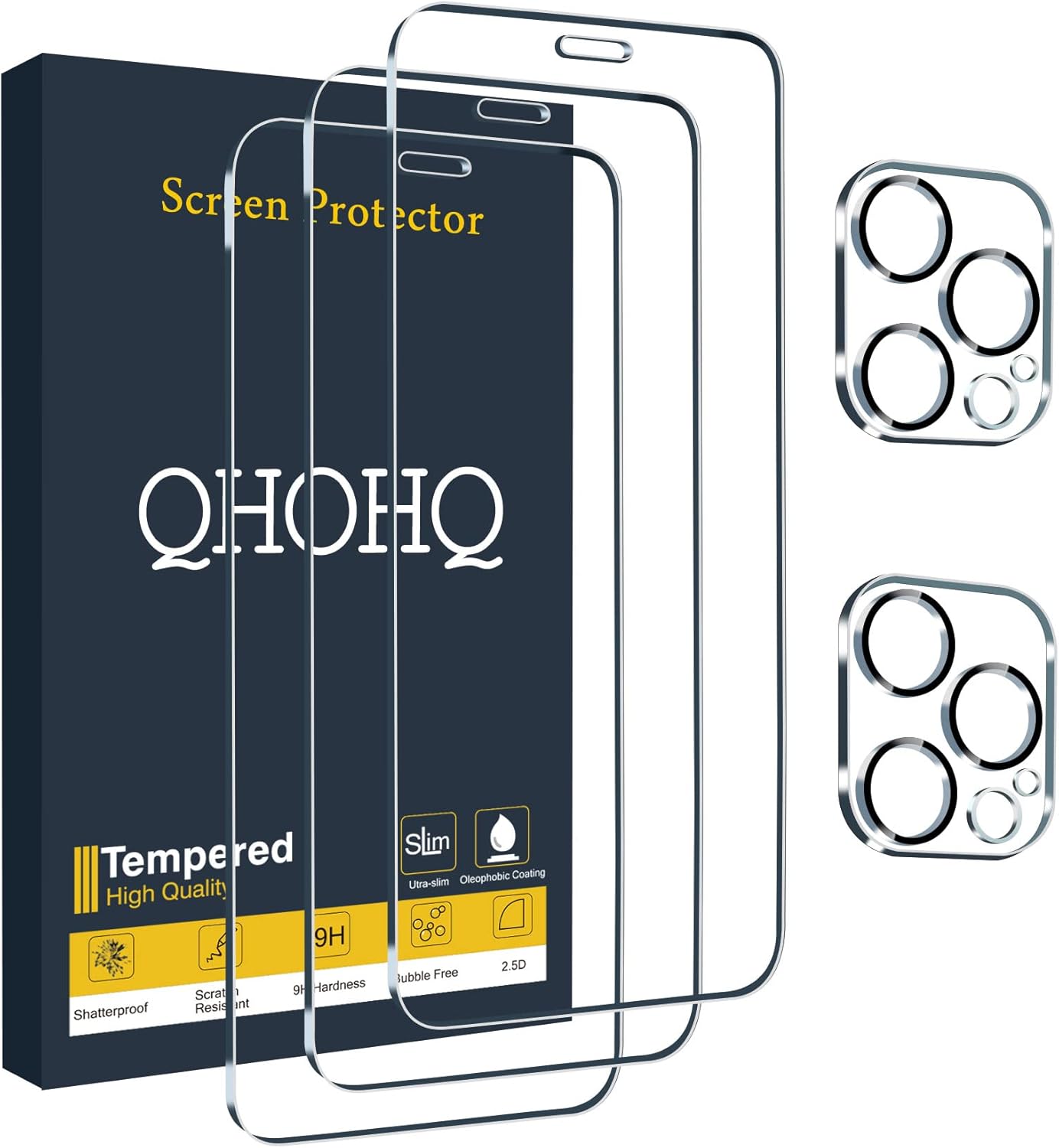 QHOHQ 3 Pack Screen Protector for iPhone 12 Pro 6.1 Inch with 2 Pack Tempered Glass Camera Lens Protector, Ultra HD, 9H Hardness, Scratch Resistant, Easy Install - case Friendly