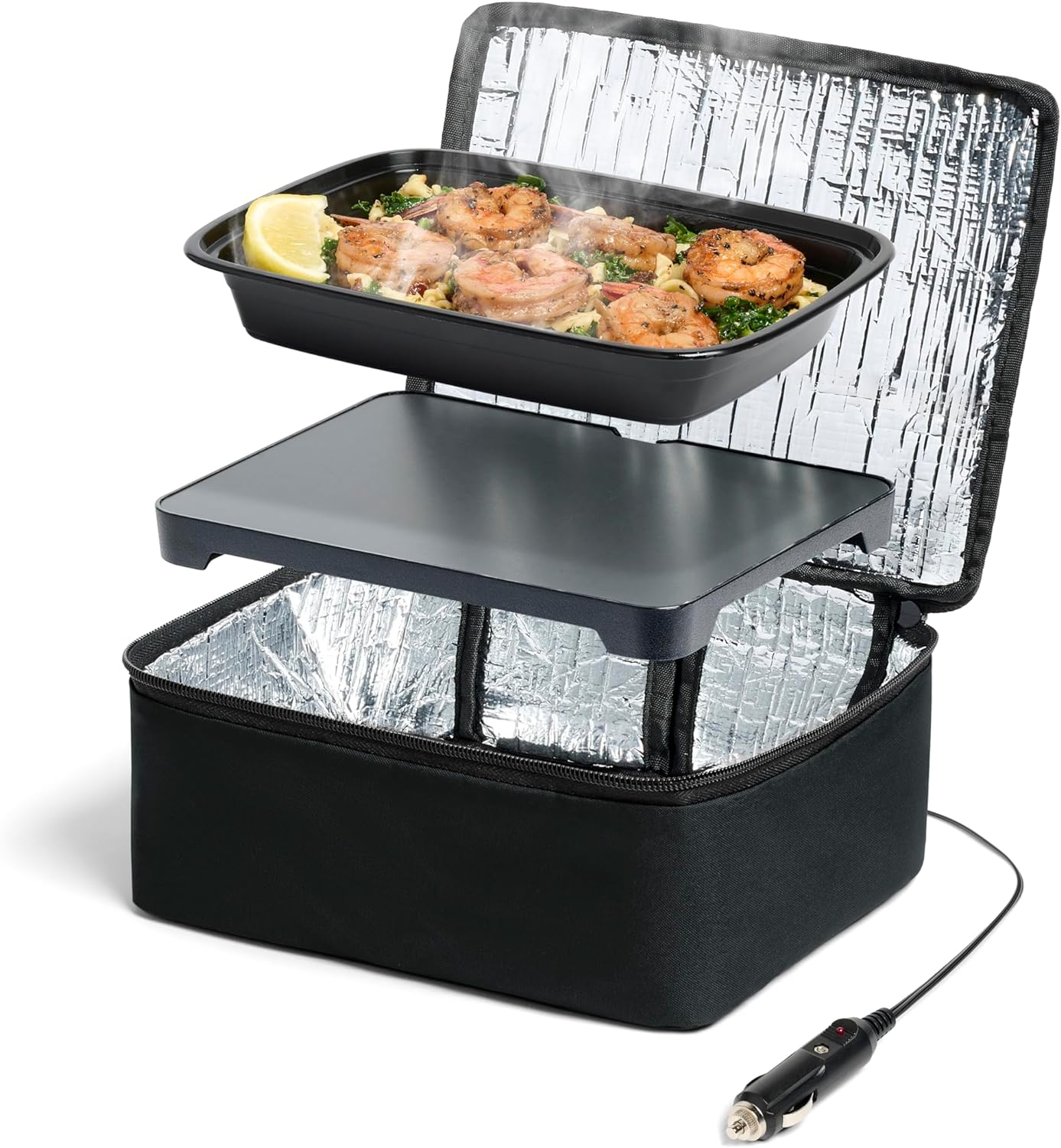 HOTLOGIC Mini Portable Electric Lunch Box Food Heater - Innovative Food Warmer and Heated Lunch Box for Adults Car/Home - Easily Cook, Reheat, and Keep Your Food Warm - Black (12V)