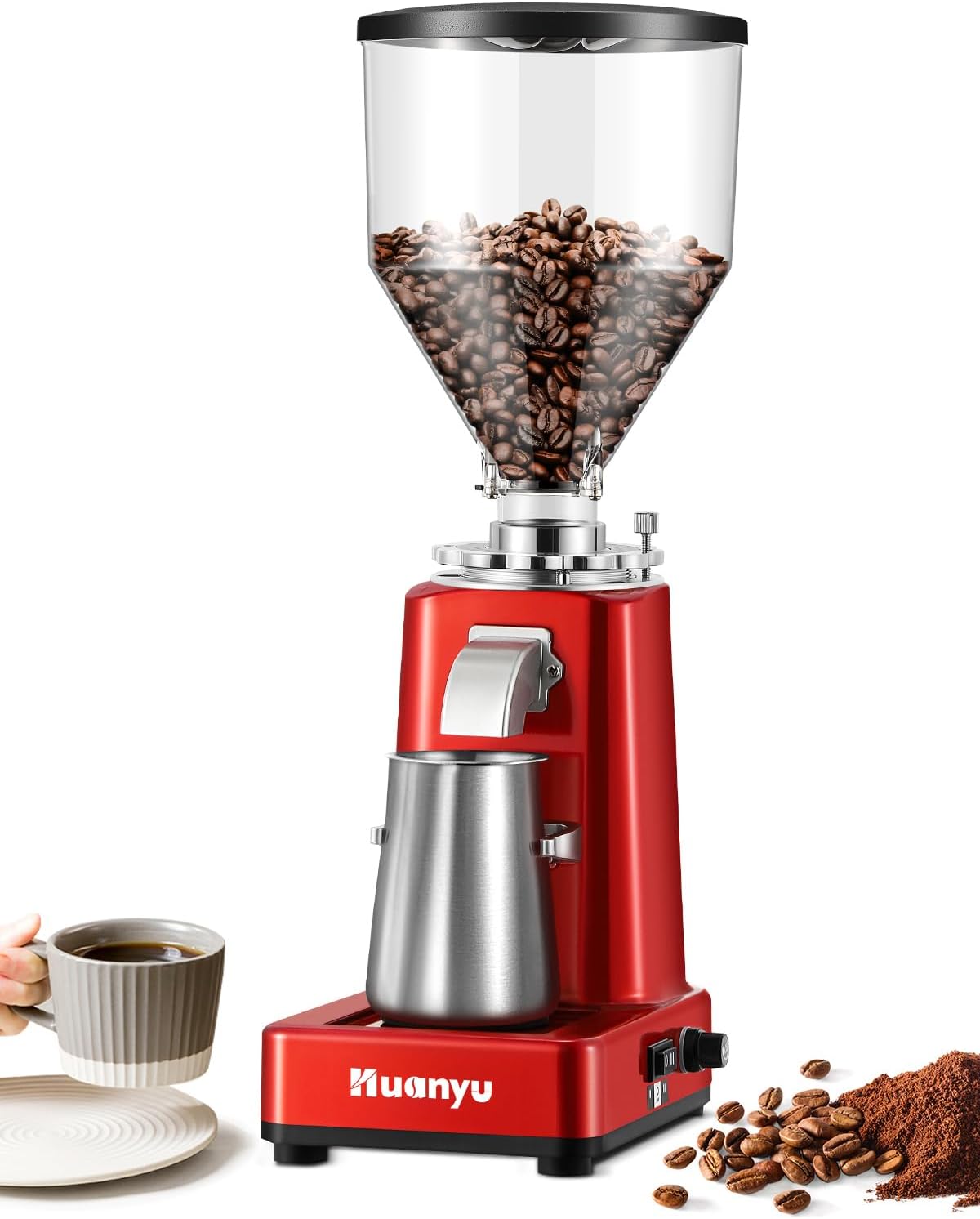 Huanyu Coffee Grinder Electric Adjustable Flat Burr Mill with 19 Precise Grind Setting 35OZ 36Cups Coffee Bean Grinding Machine Upgrade Automatic Point-action for Espresso French Press Turkish