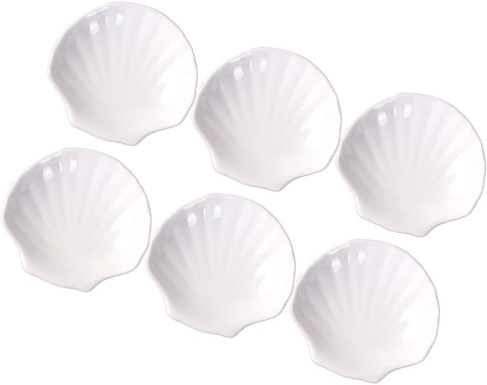 Cabilock 6pcs White Porcelain Shell Dish Multipurpose Ceramic Appetizer Plates Dinner Dessert Salad Plates Elegant Serving Dish 4 Inch