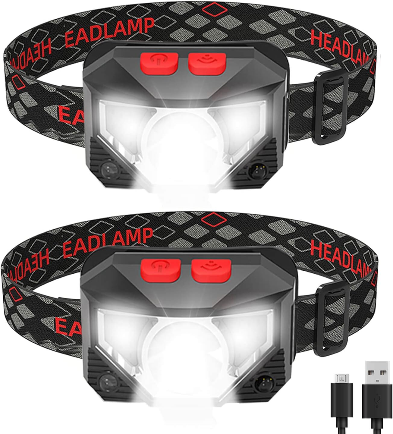 IKAAMA Headlamp, 2 Pack 1100 Lumen Super Bright Rechargeable LED Head Lamp with White Red Light, Motion Sensor 8 Modes Head Flashlight, IPX5 Waterproof Headlight for Outdoor Camping Running