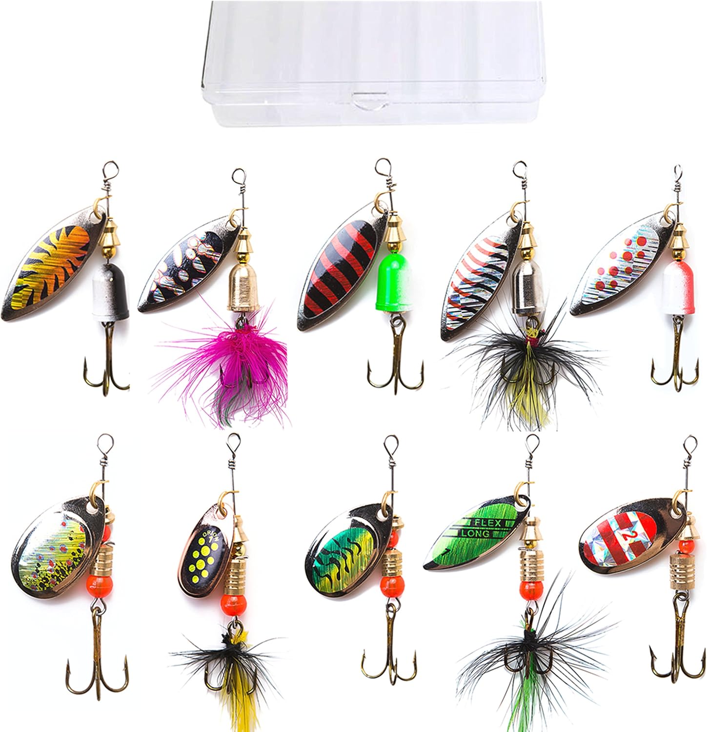 10-20pcs Fishing Lures Spinnerbait for Bass Trout Salmon Walleye Hard Metal Spinner Baits Kit with Tackle Box