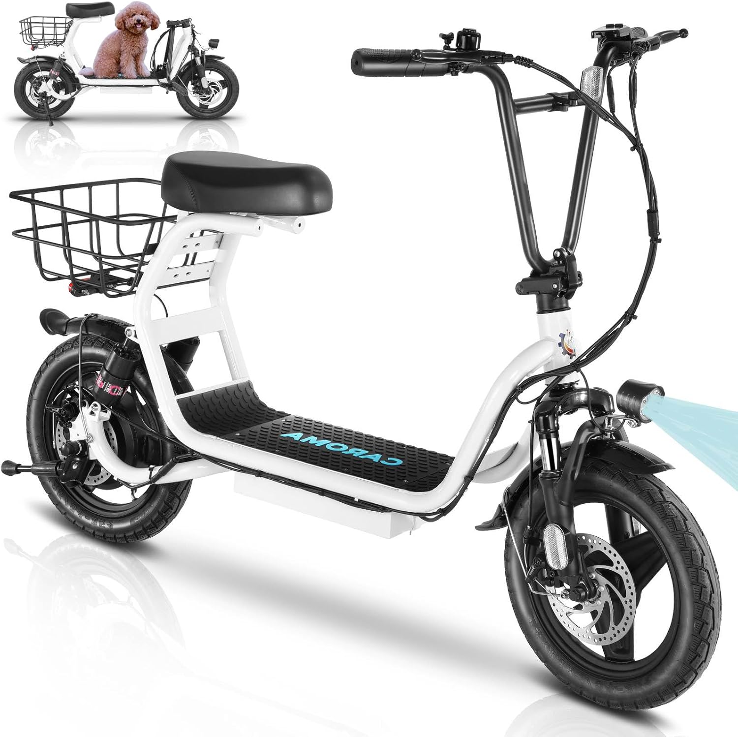 Caroma Peak 1200W Electric Scooters for Adults, 14 Fat Tire, 500Wh Battery, 30 Miles Range, 20MPH Top Speed, Foldable Electric Scooter with Seat, Dual Shock Absorbing Electric Bike for Commuting