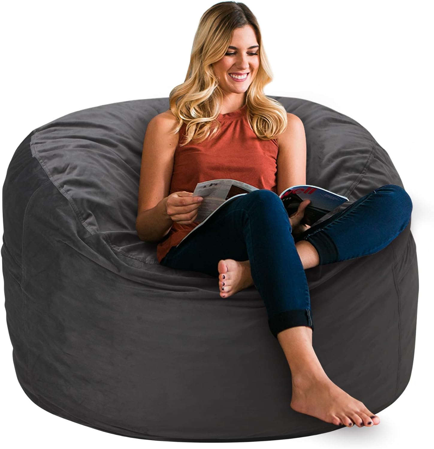 HABUTWAY Bean Bag Chair 3Ft Luxurious Velvet Ultra Soft Fur with High-Rebound Memory Foam for Adults Plush Lazy Sofa with Fluffy Removable Sponge 3'(Grey)