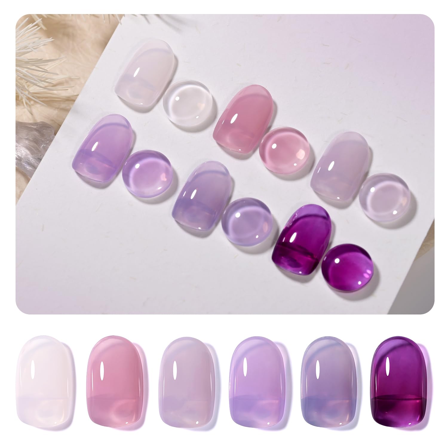 GAOY Purple Grape Jelly Gel Nail Polish Set, 6 Transparent Colors Sheer White Pink Gel Nail Kit for Salon Gel Manicure and Nail Art DIY at Home