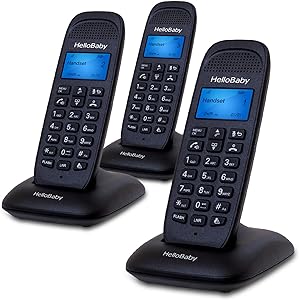 HelloBaby DECT 6.0 Cordless Phone with 3 Handsets for Home, Caller ID/Call Waiting, Blue LCD and Big Buttons, Call Block, Multiple Display Languages, Reliable 1000ft Range, Easy Wall Mount