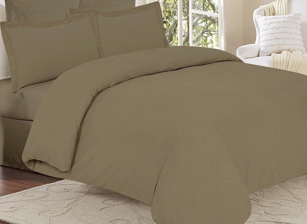 Tribeca Living TLFLSODSKITA 170 GSM Flannel Solid Duvet Cover Set, King, Taupe