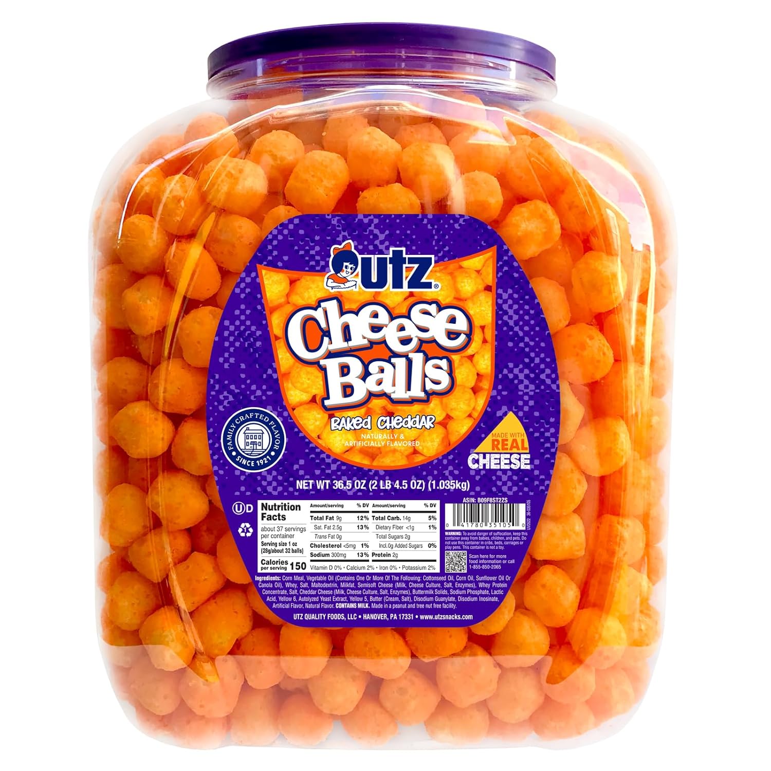 My grandson (5 years old) has been asking me to buy cheese balls. I have bought the Planters brand in the past, but not thrilled with them. I ordered the Utz container to see how they were. I am VERY satisfied with the product. Great taste!! Great value!! My grandson is going to freak when he sees how big the container is. Another review said the container did not have a protective seal, but mine came with a band of plastic around the lid.