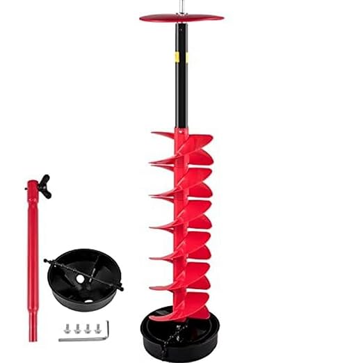 VEVOR Ice Auger, 8 Diameter Ice Fishing Auger Drill Bit, 39 Length Nylon Corless Ice Augers for Ice Fishing with Extra 11.8 Extension Rod, Drill Adapter, Top Plate and Blade Guard