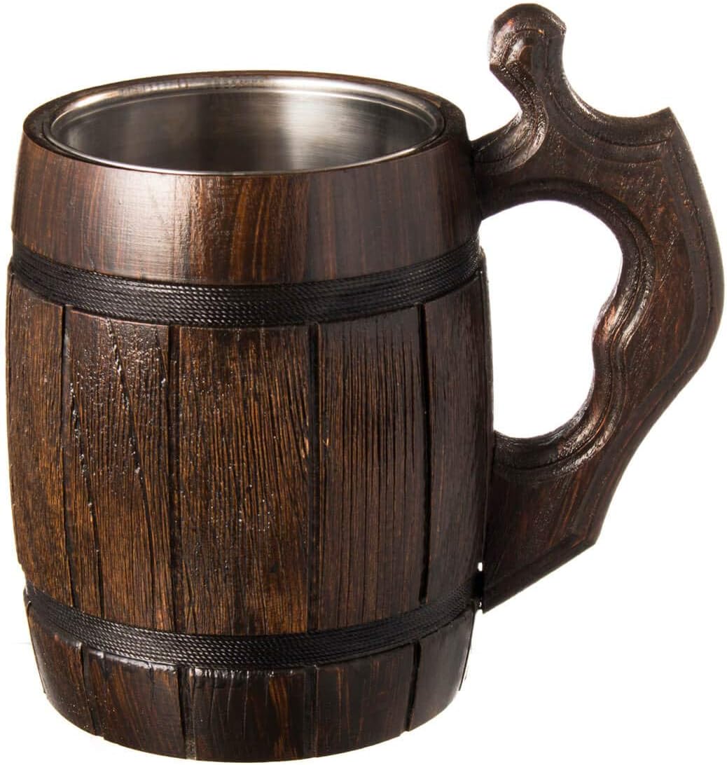 Handmade Beer - Mug Oak - Wood Dark Natural - Eco-Friendly Wooden Tankard Gift Barrel - Cup