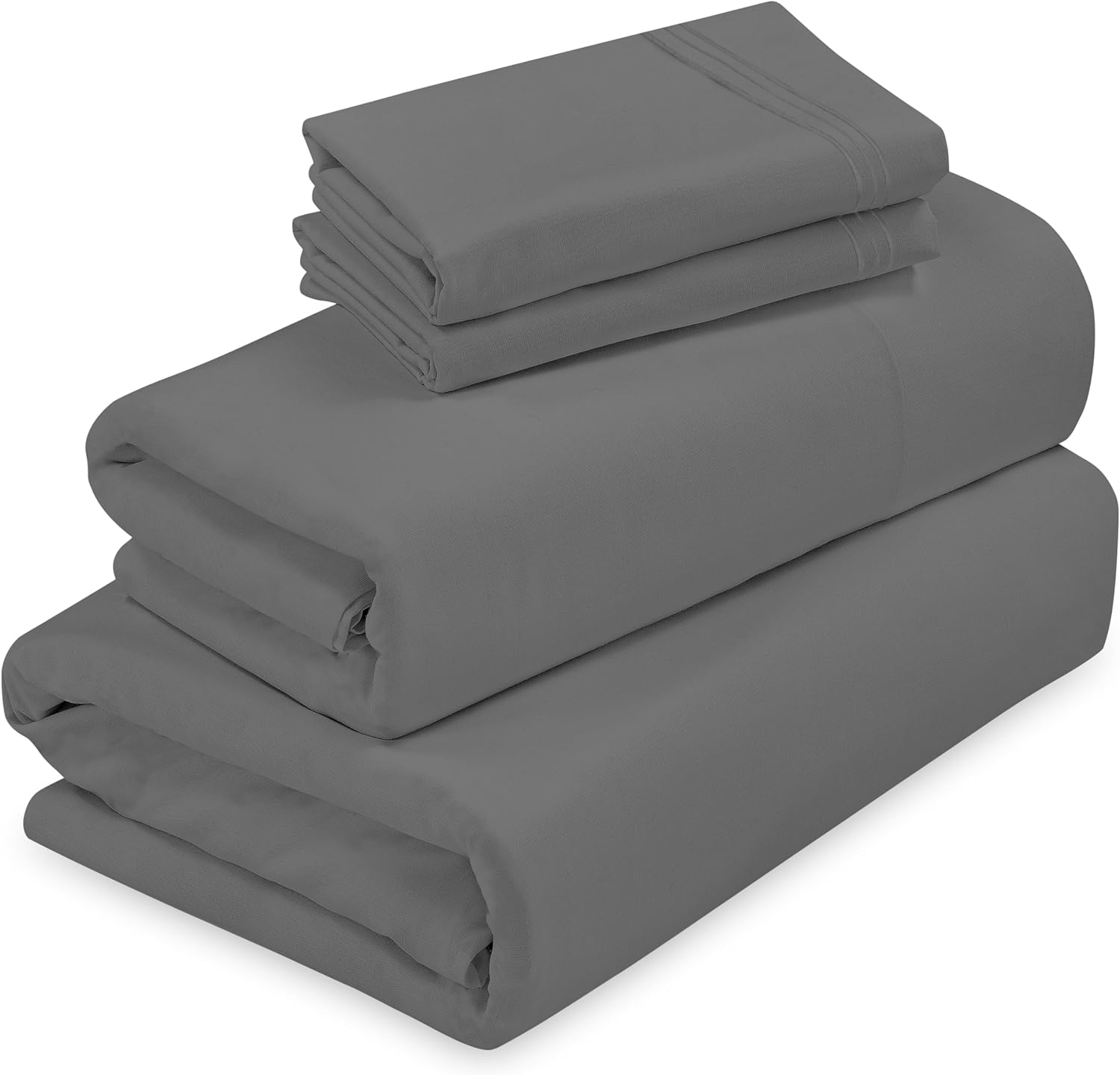 ROYALE LINENS - 4 Piece King Bed Sheet - Soft Brushed Microfiber 1800 Bedding Set - 1 Fitted Sheet, 1 Flat Sheet, 2 Pillow Cases - Wrinkle & Fade Resistant Luxury King Size Sheet Set (King, Grey)