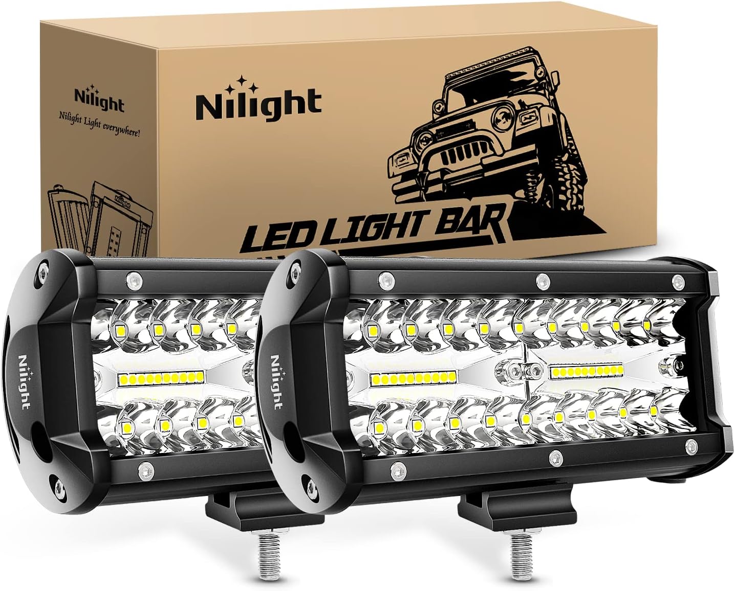 Nilight LED Pods 2Pcs 6.5 Inch 120W Triple Row Light Bar Flood Spot Combo 12000LM Driving Fog Off Road Lighting for Trucks Pickup Golf Cart SUV ATV UTV 4x4 Van Camper Boat,2 Years Warrant