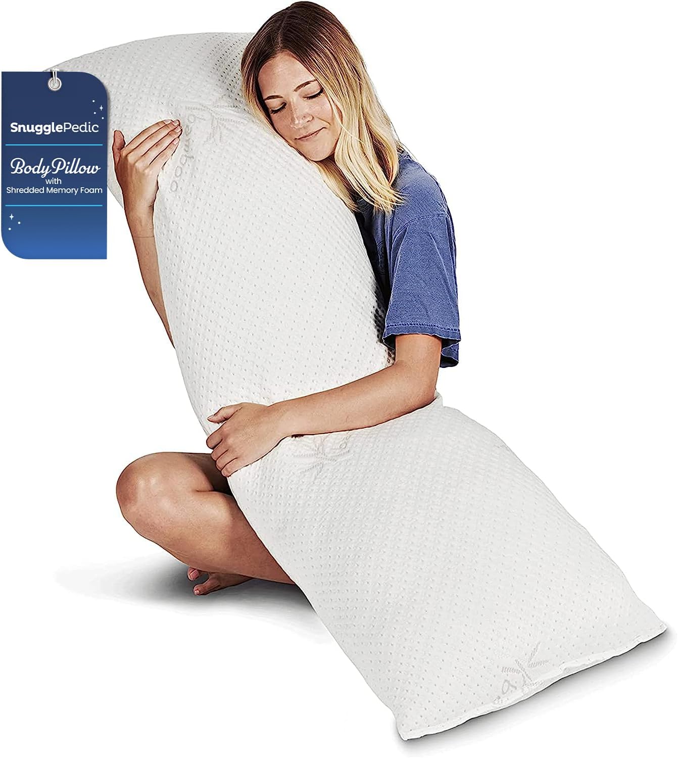 Snuggle-Pedic Body Pillow for Adults - White Pregnancy Pillows w/Shredded Memory Foam - Firm Maternity Side Sleeper Pillow for Adults - Long Cuddle Pillow for Bed - 20x54 Full Body Pillow