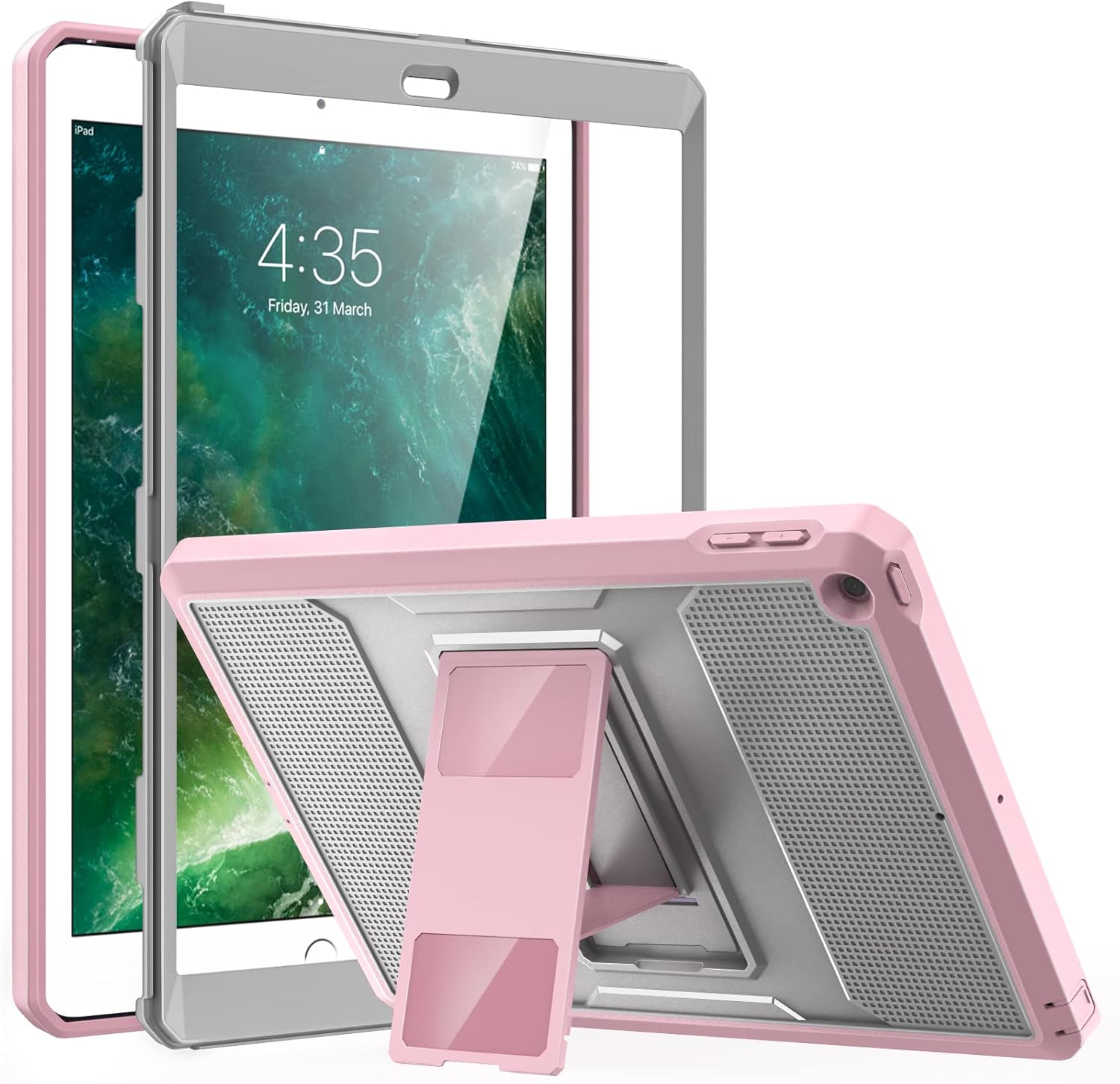 MoKo Case for iPad 9.7 2018/2017, iPad 6th Generation/iPad 5th Generation, [Heavy Duty] Shockproof Full Body Hybrid Cover with Built-in Screen Protector for iPad 9.7 (iPad 5/iPad 6), Gray/Pink