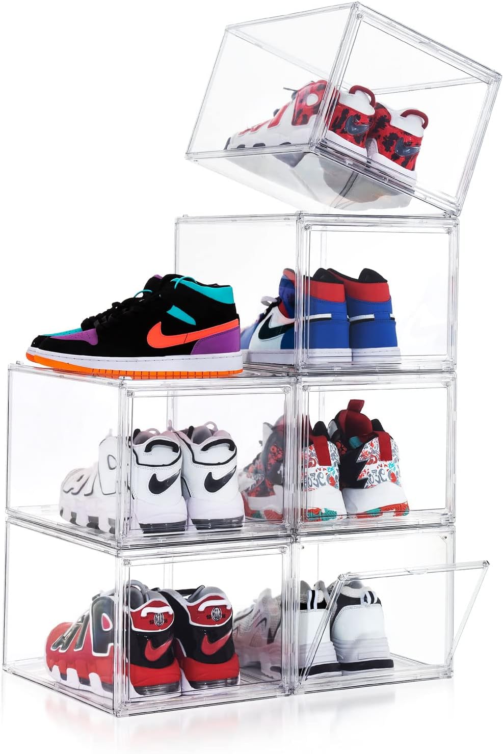 6 Pack Shoe Boxes Clear Plastic Stackable, Larger Clear Shoe Storage Boxes, Sturdy Shoe Storage Boxes