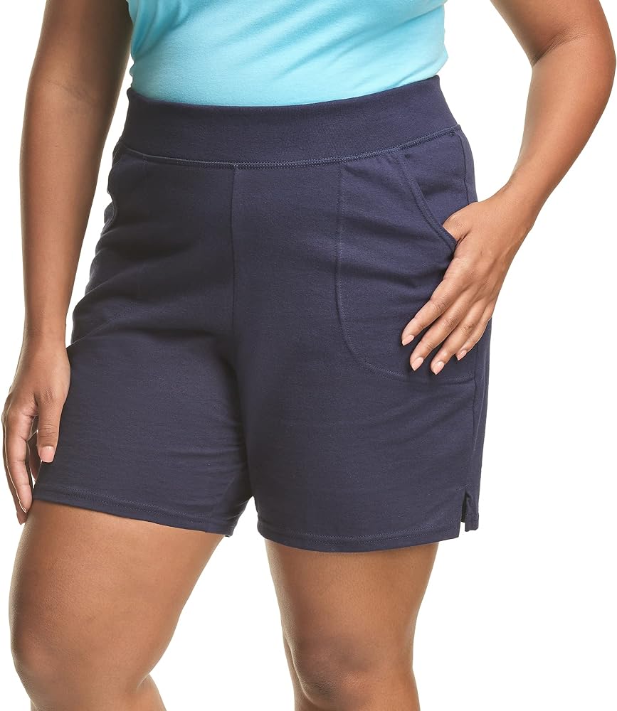 Just My Size Women's Plus Size Cotton Jersey Shorts, Pull-on Gym Shorts, 7" Inseam