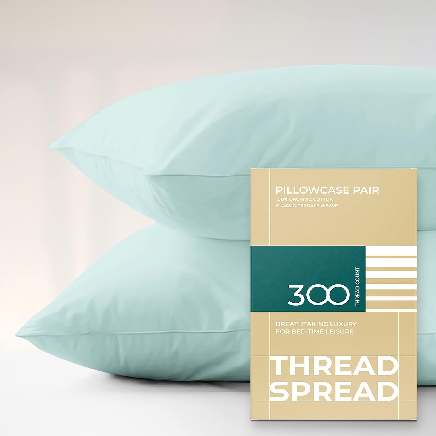 THREAD SPREAD 100% Organic Cotton Pillowcases - Soft and Crisp, Cooling Percale Weave, Breathable Pillow Covers, Set of 2 (Queen Size, Pistachio Green)
