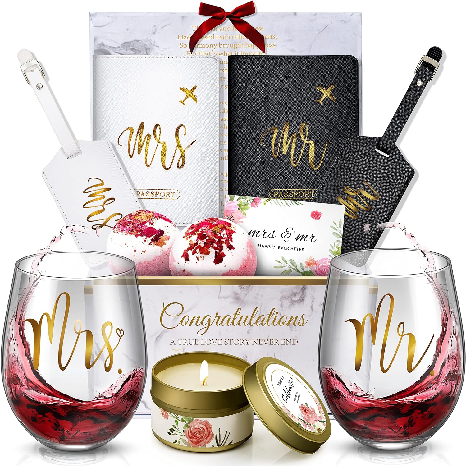 Wedding Gifts Engagement Gifts for Couples Valentine's Day Gifts for Her Him Bride and Groom Newlywed Mr and Mrs, Bride To Be Gifts Honeymoon Essentials, Anniversary, Just Married, Travel