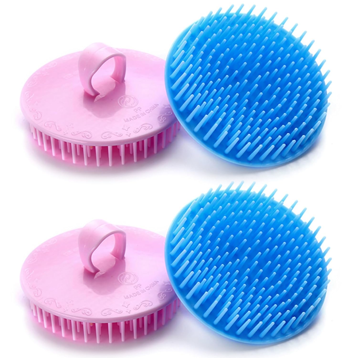 Hair Scalp Brush Dandruff Cleaning Brush Shower Scalp Shampoo Brush Scalp Massager Pack of 4(Blue and Pink)