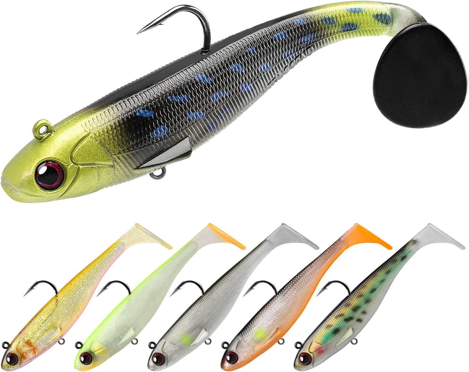 TRUSCEND Pre-Rigged Soft Fishing Lures, Well-Made Easy Catching Lures for Family Fishing, Great Action Swimbait with Spinner, All-Conditions Fishing Gear for Bass Trout Walleye, Crappie Fishing Jigs