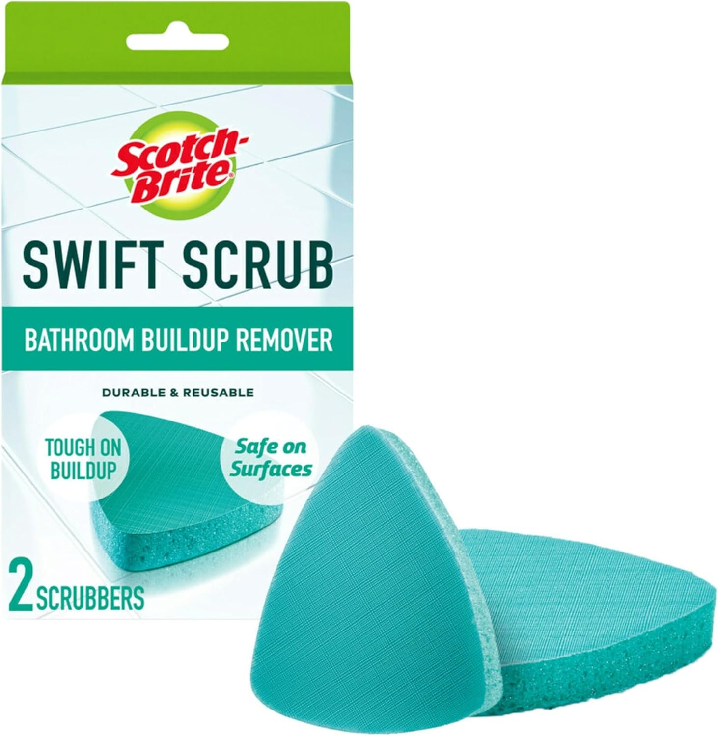 Scotch-Brite Swift Scrub Bath Cleaner Scrubbers, Soap Scum Remover for Cleaning Bathroom, Bathroom Scrubber Pads Safe for Tile, 2 Bathroom Cleaner Scrubbers