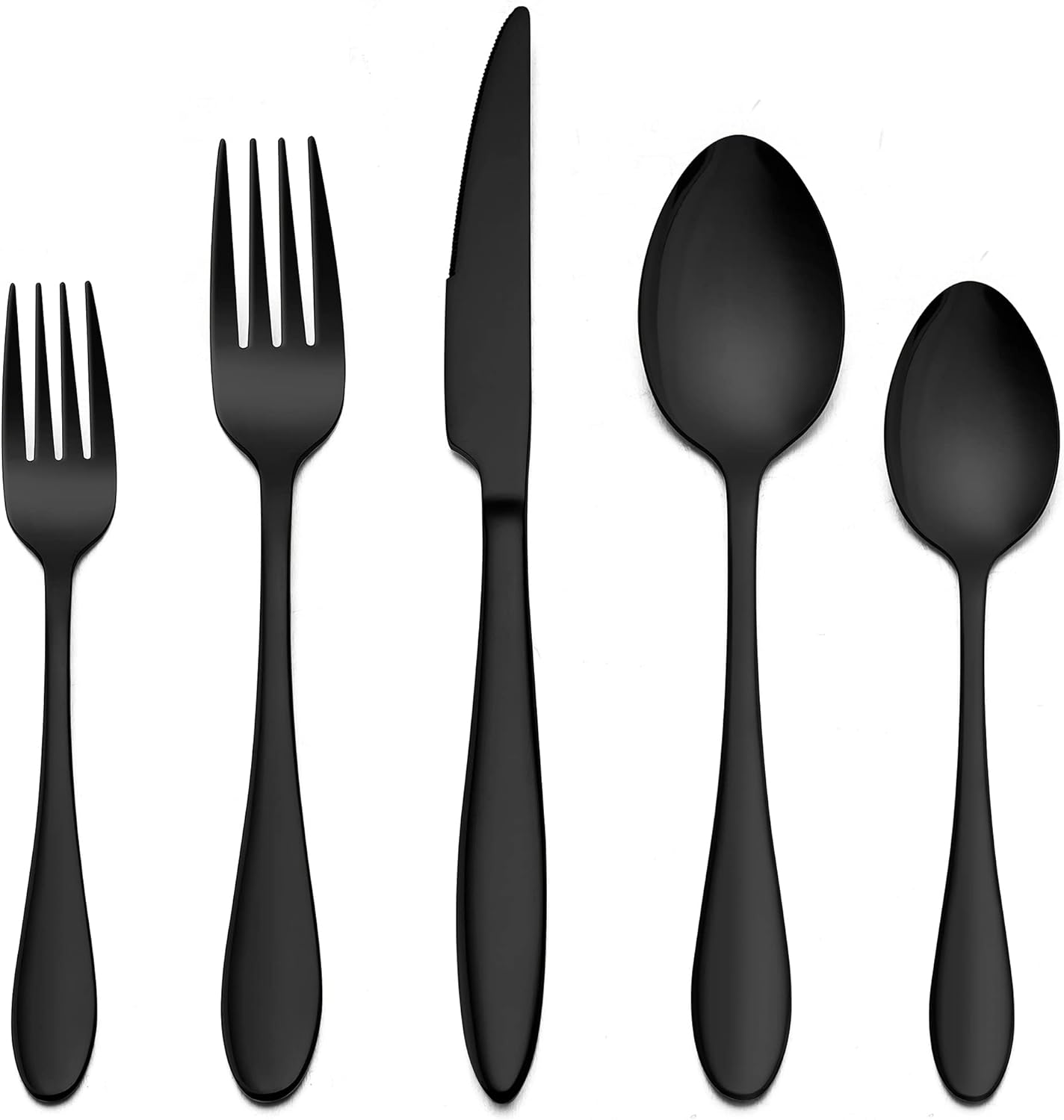 LIANYU 40-Piece Black Silverware Set for 8, Stainless Steel Flatware Cutlery Set, Tableware Eating Utensils Include Forks Knives Spoons, Mirror Polished, Dishwasher Safe