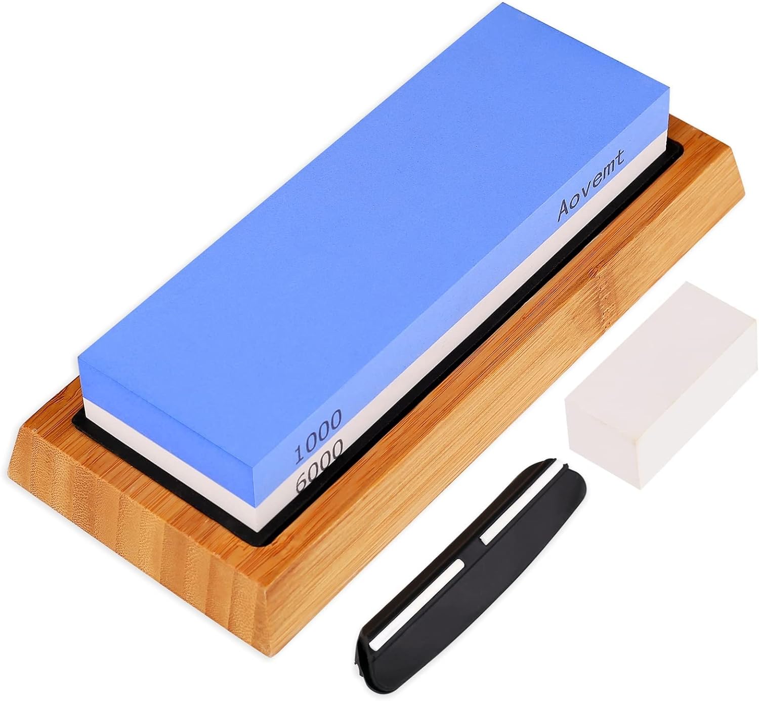 Knife Sharpening Stone, Premium Knife Sharpening Kit, 2 Side Grit 1000/6000 Whetstone, Wet Stone, Nonslip Base, Angle Guide and Flattening Stone