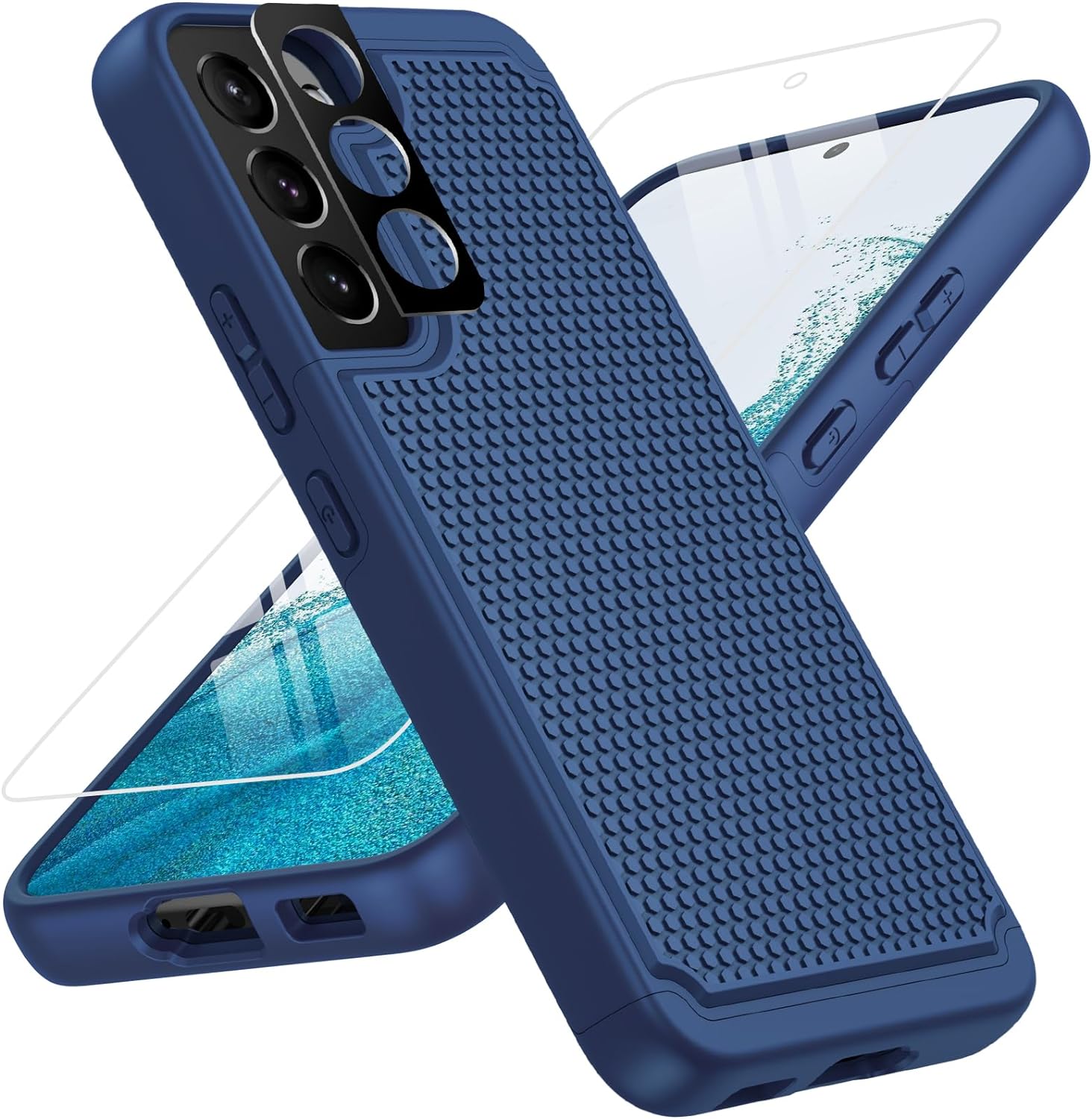 BNIUT for Samsung Galaxy S22 5G Case: Dual Layer Protective Heavy Duty Cell Phone Cover Shockproof Rugged with Non Slip Textured Back - Military Protection Bumper Tough - 6.1inch (Blue Navy)