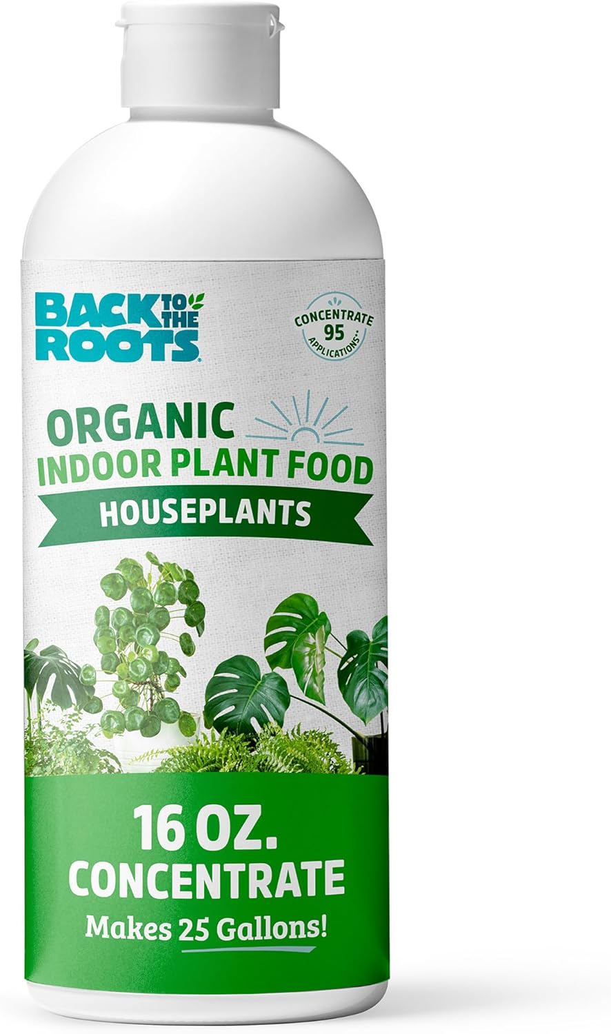 Back to the Roots Natural & Organic Indoor Plant Food (16oz Value Size - 95 Feeds!), Great for Houseplants, Low Odor, Vegan, Easy to Apply Liquid Formula