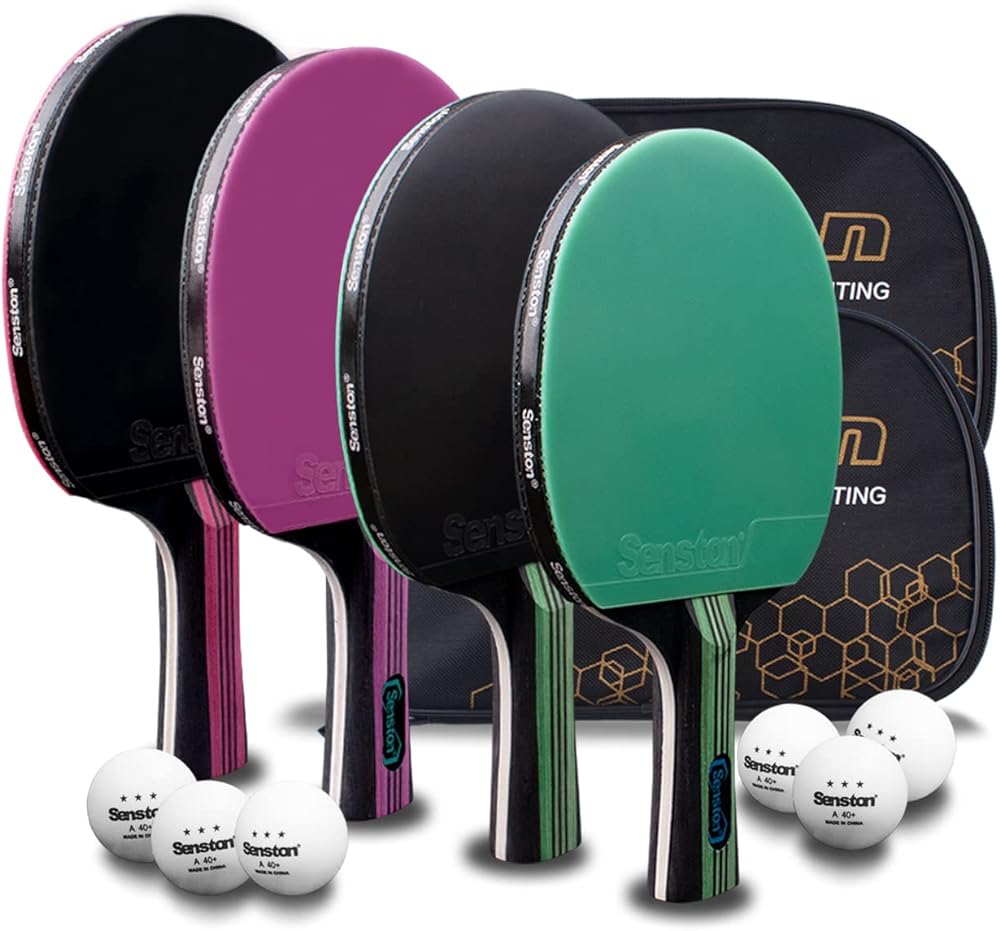 Senston Ping Pong Paddles Family Entertainment 4-Pack Table Tennis Paddle, Ideal for Entertainment or Competition - Ping Pong Set with Advanced Speed, Control and Spin.