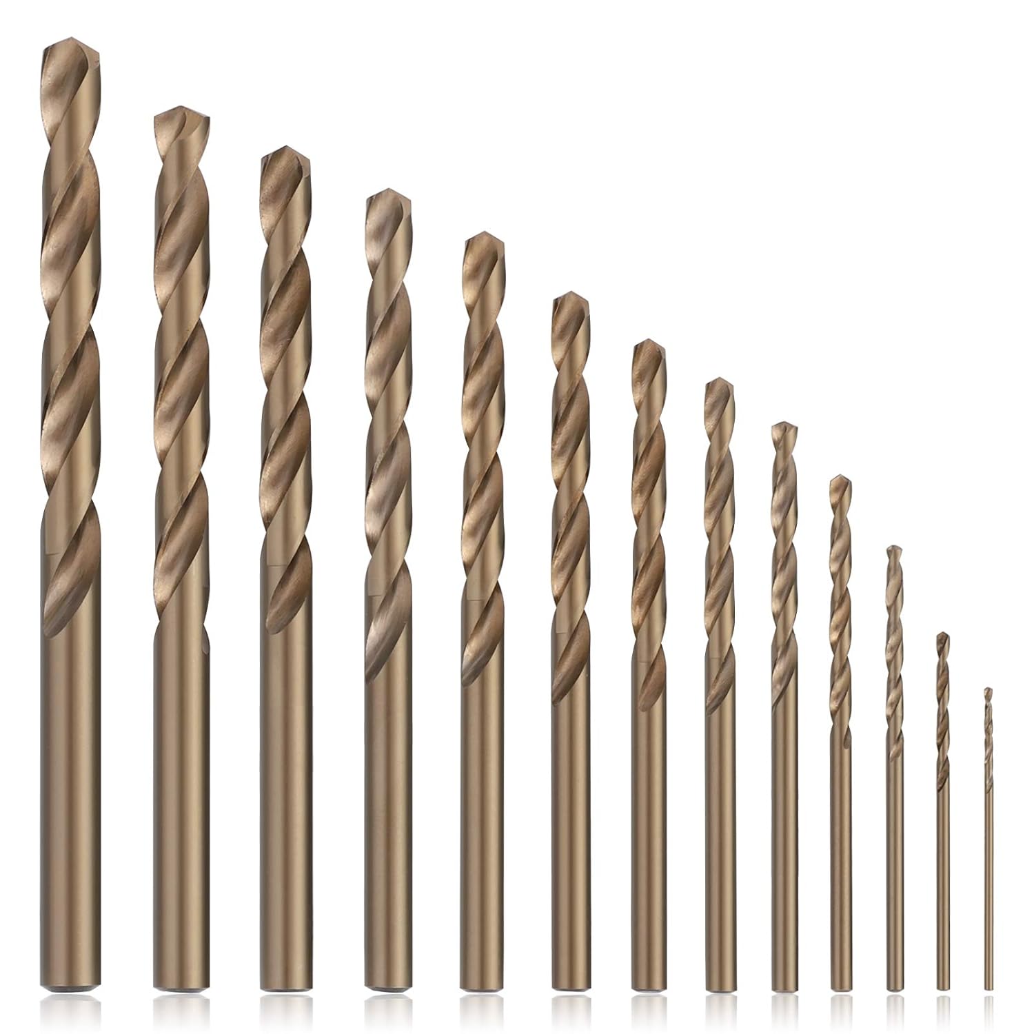 COMOWARE Cobalt Drill Bit Set - 13Pcs M35 High Speed Steel Twist Jobber Length Drill Bit for Hardened Metal, Stainless Steel, Cast Iron and Wood Plastic, 1/16-1/4