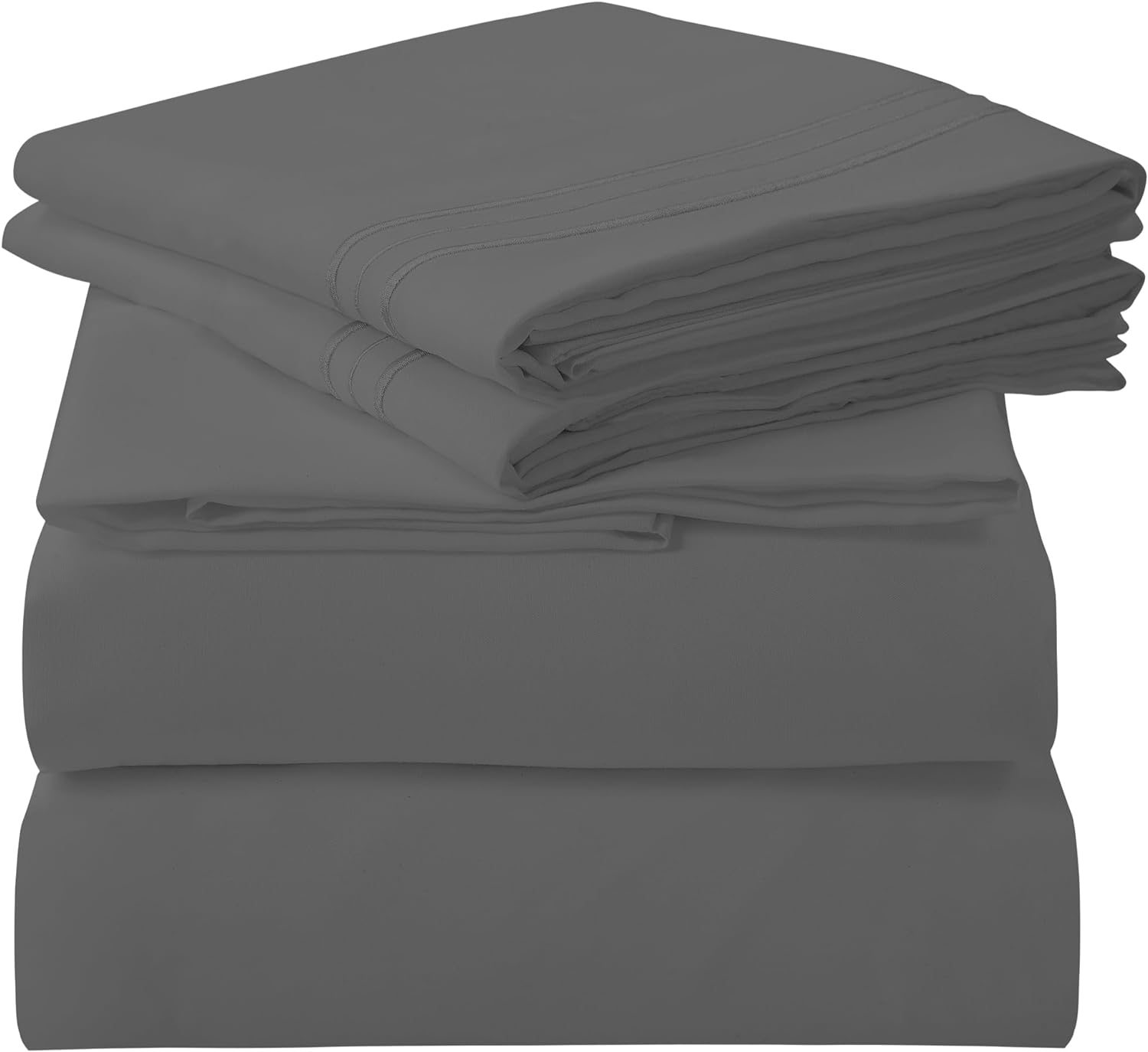 ROYALE LINENS - 4 Piece Full Bed Sheet - Soft Brushed Microfiber 1800 Bedding Set - 1 Fitted Sheet, 1 Flat Sheet, 2 Pillow Cases - Wrinkle & Fade Resistant Luxury Full Size Sheet Set (Full, Grey)