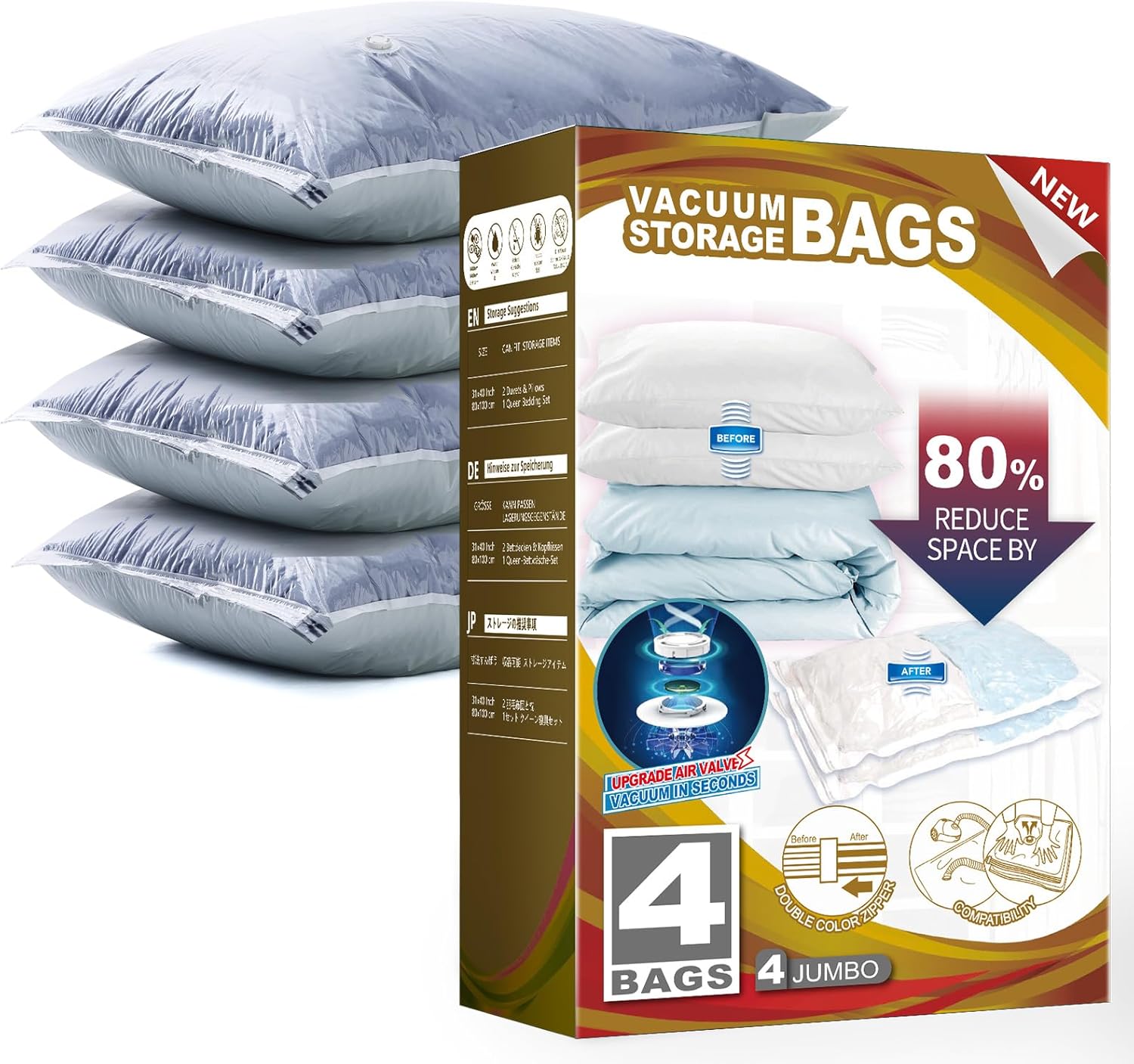 TAILI 4 Pack Vacuum Storage Bags, Jumbo Space Saver Bags 31x40x15 Inch, Extra Large Vacuum Sealer Bags for Comforters Blankets Bedding Duvet, Closet Organizers, Space Bags Vacuum Storage Bags