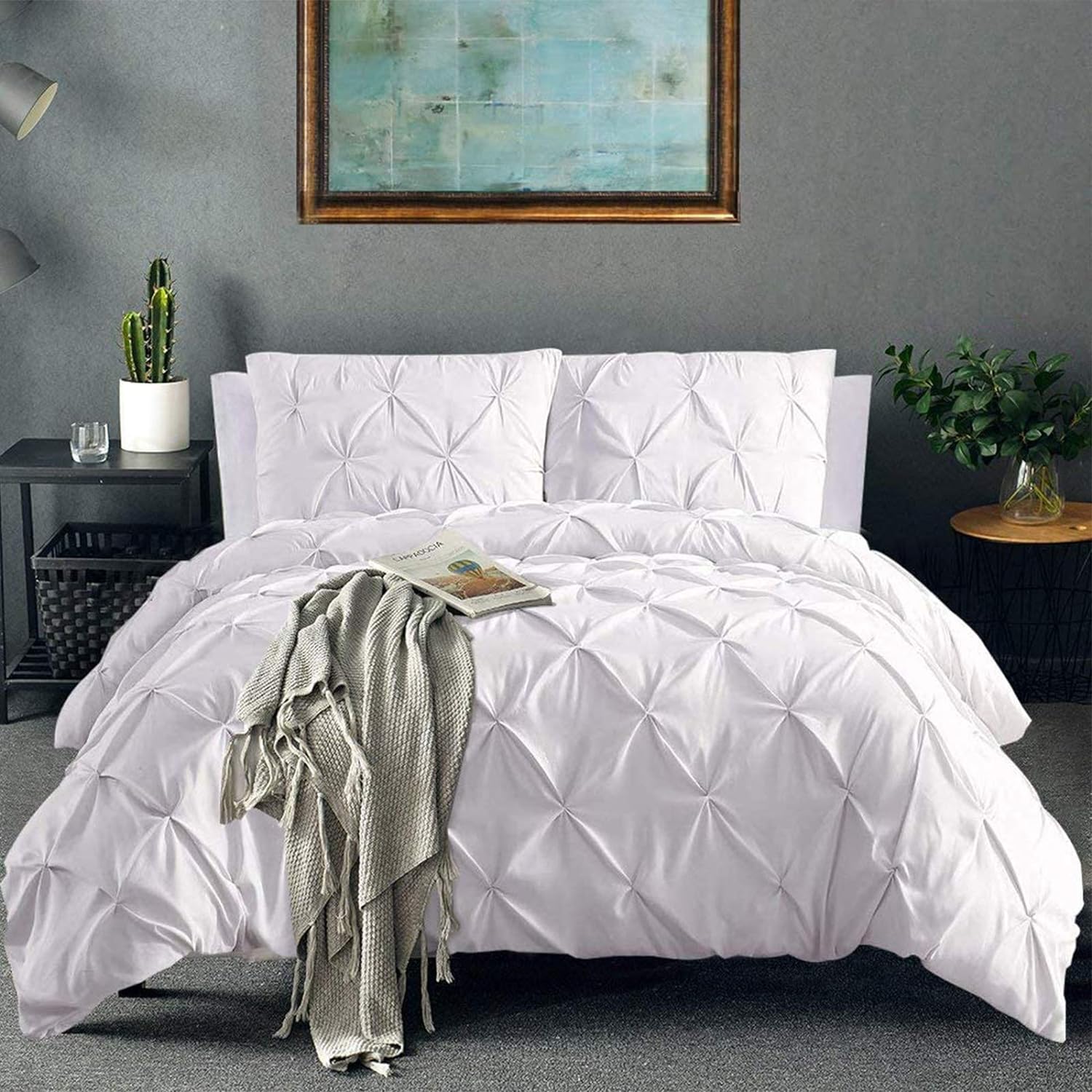 i like words to describe this cute duvet cover. It' very sophisticated in real life than how it looks in the picture. The material is so soothing and soft and has a very luxurious look and feel to it. it doesn't change color or remove wools. I've had it for years now and still look exactly like brand new.