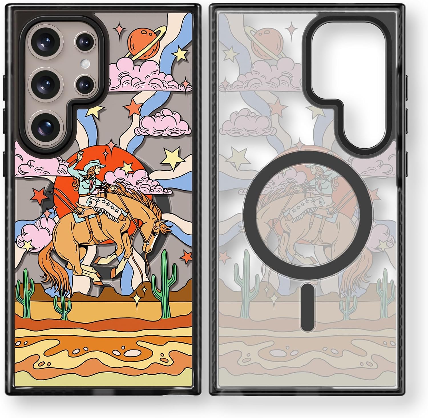 Magnetic for Samsung Galaxy S24 Ultra Magsafe Case Cute Aesthetic - Fashion Funny Cowboy Print Cover - Durable Shockproof Protective Phone Case 6.8 Black